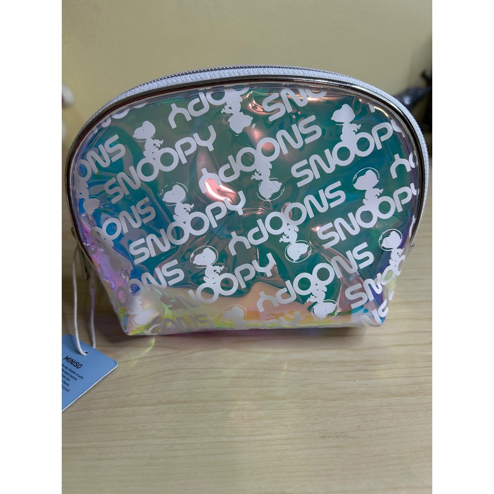 Miniso Peanuts Snoopy Holographic Iridescent Cosmetic Bag Astronaut Pouch New
